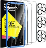Milomdoi 3 Pack Screen Protector for Apple iPhone 12 Pro Max with 3 Pack Tempered Glass Camera Lens Protector, Ultra 9H Accessories, Case Friendly, Mounting Frame, 2.5D curved, transparent