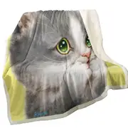 Cat Prints Adorable Grey Kitten over Yellow Throw Blanket