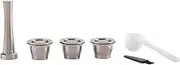 Gokoti Reusable Capsules, Stainless Steel, Pack of 3 Refillable Pads for + 1 Tamper + 1 + 1 Brush
