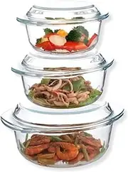 Reldor Glass Casserole Dishes with Lids Oven Proof Set of 3, Borosilicate Glass, Serving Dishes, Freezer & Microwave Safe, Scratch & Thermal Shock Resistant,Easy Handles(Clear, Round 1/1.5/2.5 Ltr)