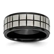 Avariah Chisel Titanium Brushed Center Black IP-plated 9mm Band - Ring Size 10.0