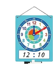 Learning Clock, Dry Erase Teaching Tool, Telling Time Practice Tool, Double-Sided Writable Kit, Kids Educational Aid, Homeschool Supplies, 13.5x10.91 Inches