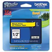 Brother P-Touch TZe Standard Adhesive Laminated Labeling Tape, 1/2"w, Black on Y