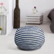 LR Home Ottoman Pouf 14"x20"x14" Blue/White Striped Braided Cotton Blend Indoor