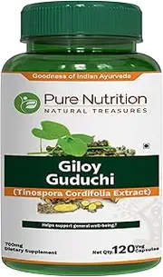 Pure Nutrition Giloy Supplement Made with Giloy Stem Extract, Leaf Extract, and Stem Powder | Equivalent to 5200mg Giloy Powder | Antioxidant and Immune Support | 120 Days Supply.
