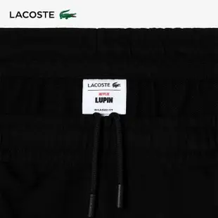 【LACOSTE】中性款-Lacoste x Netflix棉質亞森羅蘋鱷魚短褲(黑色)