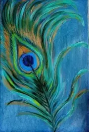 Peacock Feather Sticker 3" Blue Green Vibrant Beautiful Artistic Design