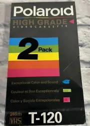 ** Polaroid High Grade Blank VHS Tapes T-120 2 Pack New - Record TV - F3-4v