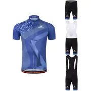 Men's Cycling Set Reflective Cycle Jersey Tops Coolmax Bib Shorts Kit Blue S-5XL