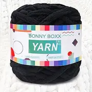 [BONNY BOXX] Chenille Chunky Crochet Yarn, Baby Velvet Yarn for Blankets Crafts, Fluffy Plush Bulk Yarn for Crochet & Knitting(100G/54.7YD, Black)