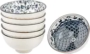 6 Pack Ceramic Bowls,Blue and White Japanese Ceramic Rice Bowls 10 oz,Ideal for Cereal, Soup, Dessert, Snack, Fruit, Salsa(Random Color)