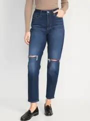 OLD NAVY ~ New! NWT 8 ~ Adley Wash Wash High Rise OG Straight Ripped Jeans b41