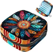 Period Bag,Sanitary Napkin Storage Bag,Colorful Peacock Feather,Tampon Bag for Purse