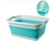 Foldable Plastic Laundry Hamper - Oval Tub/Basket - Foldable Storage Container/Organizer - Portable Wash Tub - Space Saving Laundry Basket (Light B