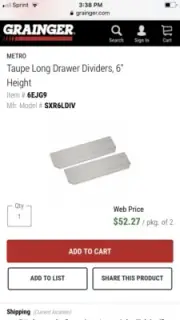 Box Metro Starsys, Long Drawer Dividers , 6 IN. H, TAUPE, 2 pk Mfr #: SXR6LDIV