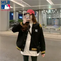 在飛比找蝦皮購物優惠-MLB 女子夾克休閒韓式修身外套紐扣式印花標誌棒球夾克