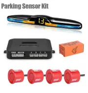 LED Parking Sensor System Backlight Parktronic Monitor Display Kit Backup Detector Assistant 4 Probes Red Sensors