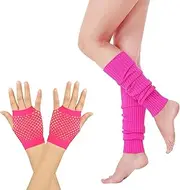 [TUKNN] Leg Warmers 80s, Fishnet Gloves, Neon Leg Warmers and Fishnet Gloves Set for 80s Women Fancy Dress Costume Accessories, Leg Warmers for Dancing, Comfortable Gloves (Rose Red, One Size), Rose