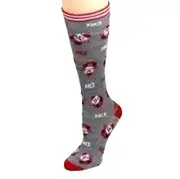 Fun Grey Red SANTA CLAUS HO-HO-HO KNEE SOCKS Novelty Holiday Christmas Stockings
