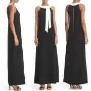 Ted baker hilarny black white bow neck tie A-line maxi dress Sz 0 US 2