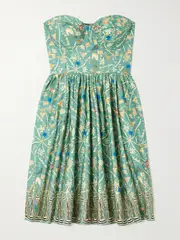 [Emporio Sirenuse] Emporio Sirenuse - Freda Convertible Printed Cotton-poplin Bustier Mini Dress - Green - IT46 IT 46 Green