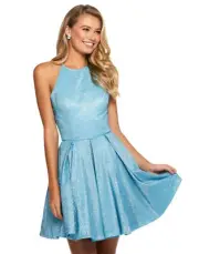 Sherri Hill Glitter Shimmer Silver Turquoise Flared Poof Mini Prom Dress Sz 12