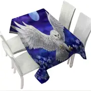 Purple Skies Moon Flowers and White Owl Tablecloth