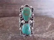 Navajo Sterling Silver Turquoise Adjustable Ring Size 10 to 12 - Cleveland