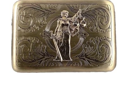 Lady Justice Metal Cigarette Case Antiqued Brass Lawyers Card Wallet Unique Case