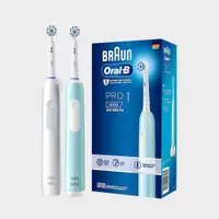 在飛比找恆隆行優惠-Oral-B PRO1 3D電動牙刷雙入組-孔雀藍/簡約白