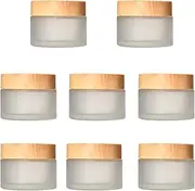 8 PCS Glass Bottles (10g) 10 Gram/Ml Glass Cosmetic Containers with Lids Refillable Matte Cosmetic Cream Jar Round Small Lotion Containers with Wood Grain Lid 20 PCS