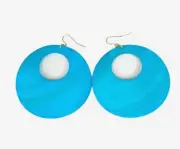$50 Neiman Marcus Women's Blue Round Frontal Hoop Shell Fashion Hook Earnings