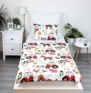 Theonoi Children's Bed Linen Toddler Bed Linen Baby Bed Complete Set Duvet Cover 100 x 135 cm and Pillowcase 40 x 60 cm Cotton Oeko-Tex Standard for Boys and Girls (Farm Farm)