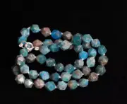 Apatite Blue Green Natural 8mm Faceted Gemstone Silk Knot hand tied Necklace 18"