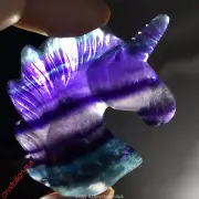 2" Hand Carved Rainbow fluorite unicorn Natural Quartz Crystal skull healing