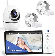 Baby Monitor- 5-inch Large Ultra HD Display Baby Camera Monitors, Wireless Camera and Audio, Night Vision, 4X Pan-18 Hours VOX Mode,Temperature Sensor, Baby Monitor no WiFi with Lullabies