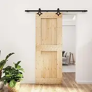 Sliding Door with Hardware Set 80x210 cm Solid Wood Pine,Rustic Solid Pinewood Sliding Door SpaceSaving Quiet Barn Door for Home Building Materials