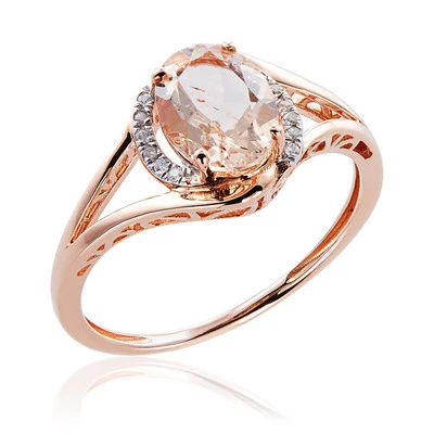 10k Rose Gold Morganite and Diamond Ring