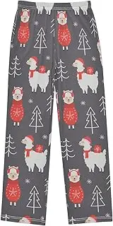 [ZZXXB] Llama with Xmas Hats Boys Long Pants Soft Trousers Elastic Waist Kids Lounge Bottoms with Pockets S-XL