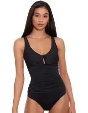 [Lauren Ralph Lauren] Beach Club Solids Tie Front Underwired One Piece Swimsuit in Black