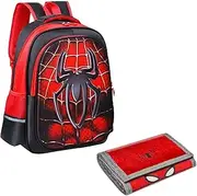 [Edgell House] Children’s Spiderman Backpack and Spiderman Wallet Gift Set for Kids – 12”x16”x6” Spidey Backpack with 5”x10” Kids Wallet - Cloth School Backpack School Bag for Boys and Girls, Red,