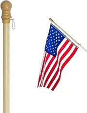 Anley 60" Solid Pine Wooden House Flagpole - Tangle-Free Adjustable Rotating Ring - 5 Ft Wall Mount Wood Flag Pole for Garden, Yard, Porch and Estate (0.9" Dia.)