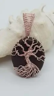 Handcrafted Rose Gold Tree Of Life Brown Beach Stone Pendant