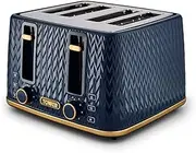 [Tower] T20061MNB Empire 4-Slice Toaster with Defrost/Reheat, Removable Crumb Trays, 1600W, Midnight Blue and Brass