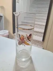 Vintage Mid Century Pheasants Cocktail Martini Pitcher Pinch Spout No Handle