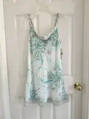 NWT - Oscar de la Renta lined chiffon nightie slip - S - White with green floral