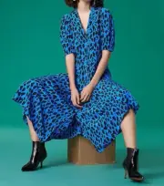 SZ 4 Diane von Furstenberg Whitman Cobalt Cinch Sleeve Shirt Dress NWT $498