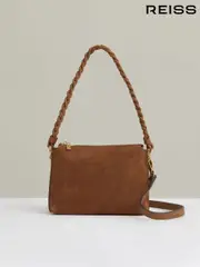 Reiss Tan Paige Suede Plaited-Strap Cross-Body Bag (H23639) | $325