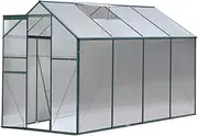 [GREEN FINGERS] Greenhouse Polycarbonate House Mini Garden Shed Gardening Supplies Plant Stand Storage, 252 x 190 x 184cm Aluminium Frame with Lockable Door and Gutter System