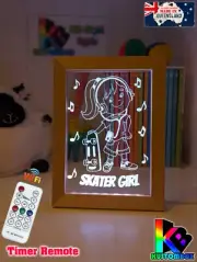 SKATE BOARDING GIRL PERSONALISED 3D LED Night Light 7 Colour Change Room Lamp